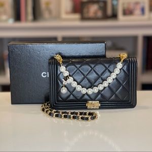 Auth Chanel Boy Bifold Wallet on a Chain